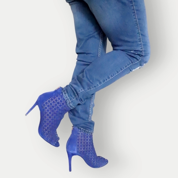 MARC FISHER WOMENS BLUE STUD LACE OPEN TOE HEELS SIZE 7M - Picture 5 of 10